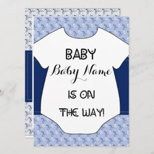Baby Boy Shower Invitation Stork Bodysuit Blue