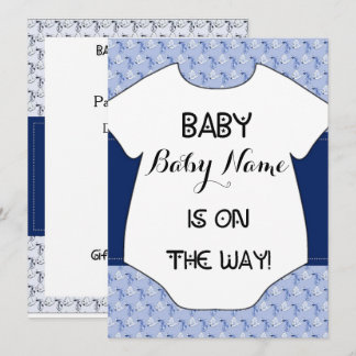 Baby Boy Shower Invitation Stork Bodysuit Blue