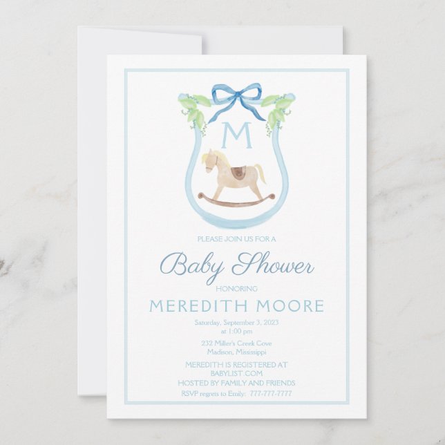 Baby Boy Shower Invitation with Crest  (Front)
