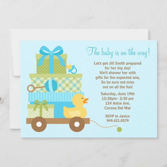 Baby Boy Shower Invitation with Matching Envelopes (Front)