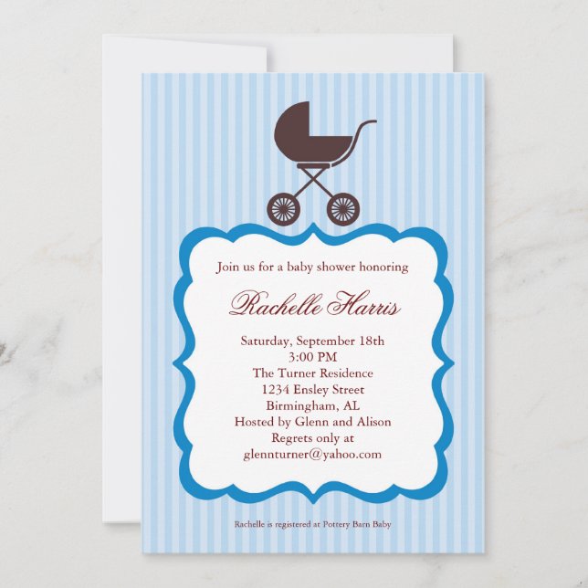 Baby Boy Shower Invitation with Stroller (Front)