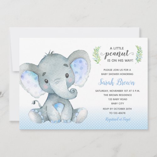 Baby Boy Shower Invitations Elephant Polka Dot
