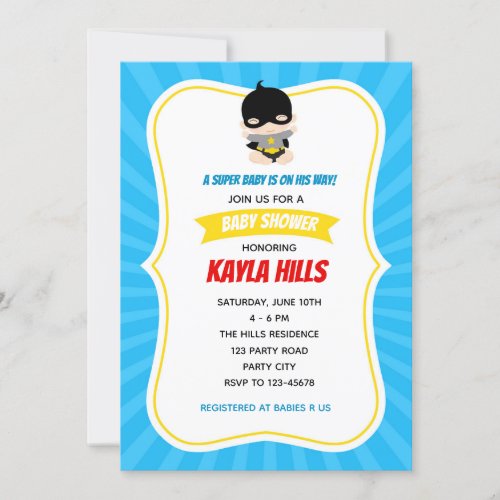 Baby Boy Shower Invitations Superhero Blue