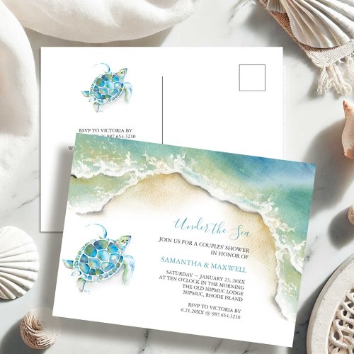 Baby Boy Shower Invitations Watercolor Sea Turtle