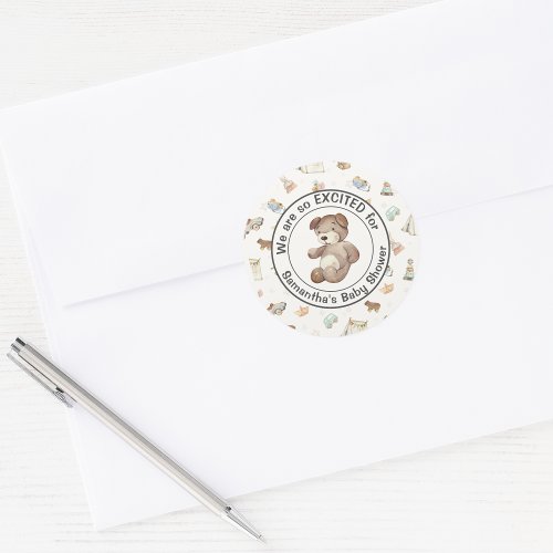 Baby Boy Shower Invite Envelope 20 Classic Round Sticker