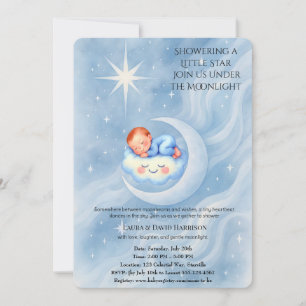 Baby Boy Shower Invite Moonlight Stars Watercolor