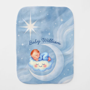 Baby Boy Shower Invite Moonlight Stars Watercolor Baby Burp Cloth