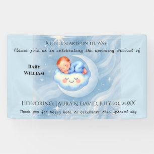 Baby Boy Shower Invite Moonlight Stars Watercolor Banner