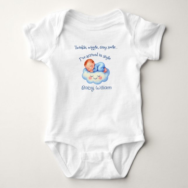 Baby Boy Shower Invite Moonlight Stars Watercolor Bodysuit (Front)