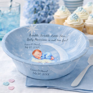 Baby Boy Shower Invite Moonlight Stars Watercolor Paper Bowls