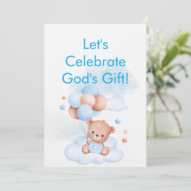 Baby Boy Shower Invite With Christian Bible Verse (Standing Front)