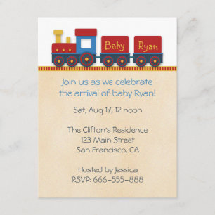 Baby Boy Shower Invite: Yellow, Red & Blue Train Invitation