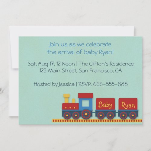 Baby Boy Shower Invite Yellow Red  Blue Train Invitation