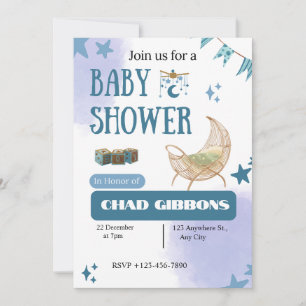 Baby Boy Shower Moon Stars Invitation Template