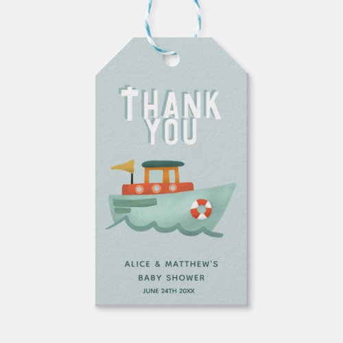 Baby Boy Shower Nautical Blue Gift Tag