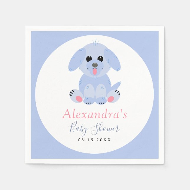 Baby Boy Shower Personalized Puppy Blue Napkins (Front)
