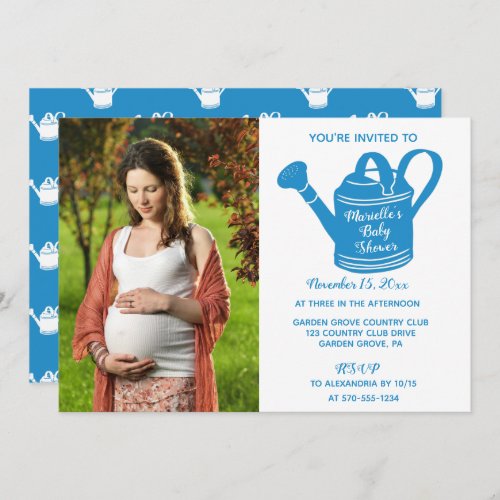 Baby Boy Shower Photo Watering Can Invitation