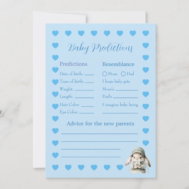 Baby Boy Shower Prediction Game Card (Front)