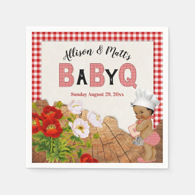 Baby Boy Shower Red Gingham Baby Q Barbeque Napkins (Front)