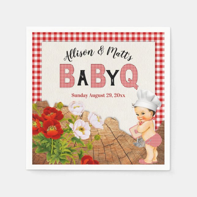 Baby Boy Shower Red Gingham Baby Q Barbeque Napkins (Front)