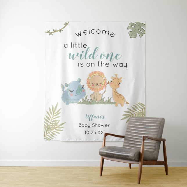 Baby Boy Shower Safari Animals Backdrop Sign (In Situ)