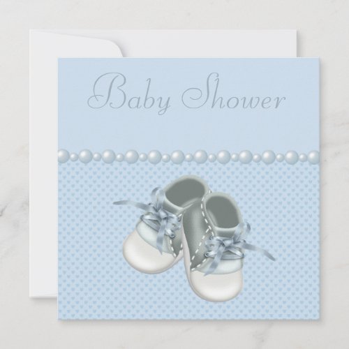 Baby Boy Shower Shoes Clothes Pearls  Hearts Invitation