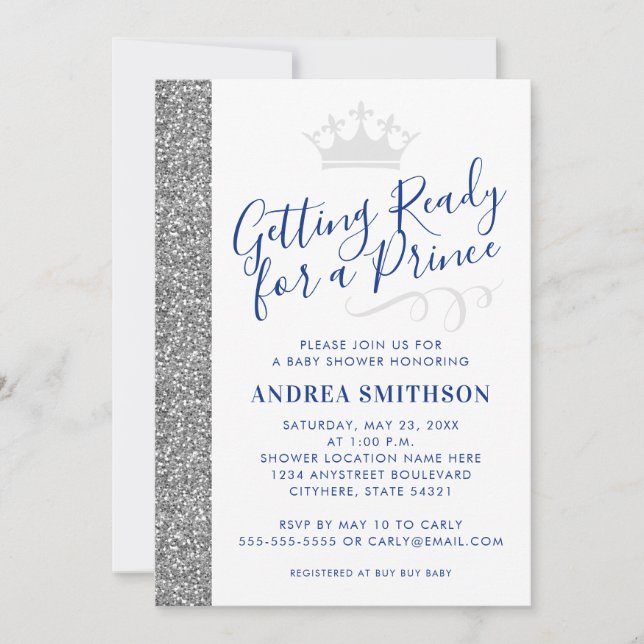 Baby Boy Shower Silver Prince Invitation (Front)
