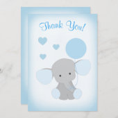 Baby Boy Shower Thank You Card Elephant Blue Gray (Front/Back)
