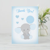 Baby Boy Shower Thank You Card Elephant Blue Gray (Standing Front)
