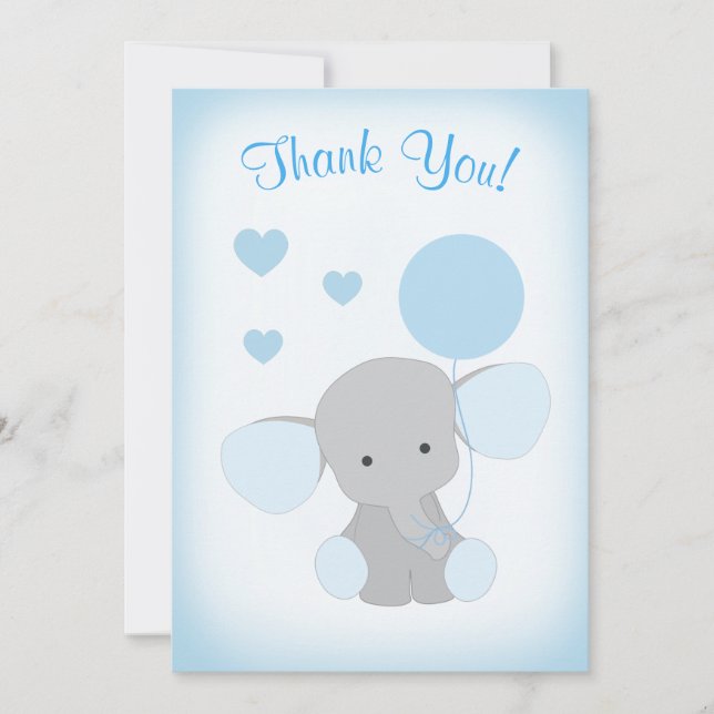 Baby Boy Shower Thank You Card Elephant Blue Gray (Front)