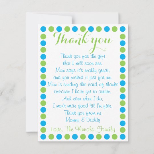 Baby boy shower thank you card from baby
