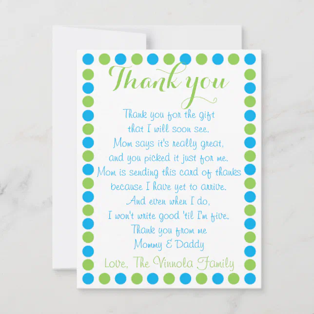 Baby boy shower thank you card from baby Zazzle