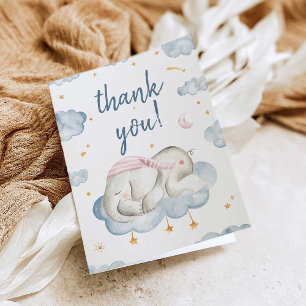 Baby Boy Shower Thank You Card - Sleeping Elephant