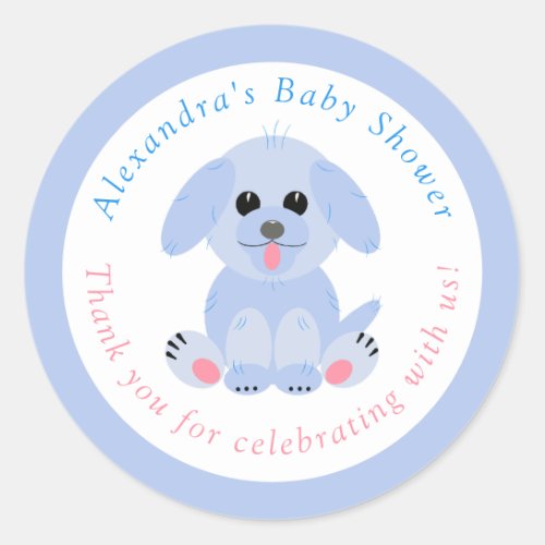 Baby Boy Shower Thank You Personalized Blue Puppy Classic Round Sticker