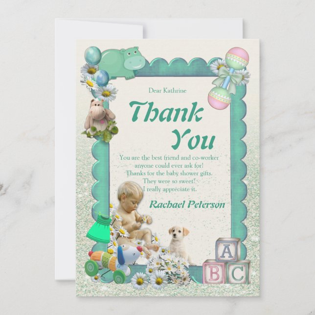 Baby Boy Shower Tweets Thank You Card (Front)