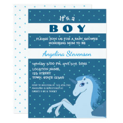 Baby Boy Shower Unicorn Blue Polka Dots Cute Card