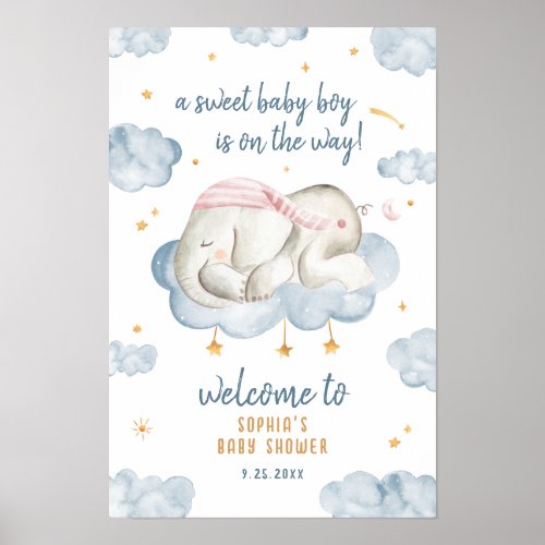 Baby Boy Shower Welcome Sign Poster _ Elephant