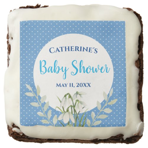 Baby Boy Shower White Snow Drops Blue Polka Dots Brownie