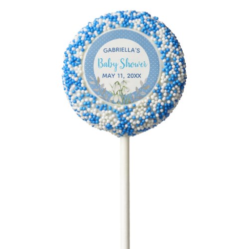 Baby Boy Shower White Snow Drops Blue Polka Dots Chocolate Covered Oreo Pop