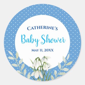 Baby Boy Shower White Snow Drops Blue Polka Dots