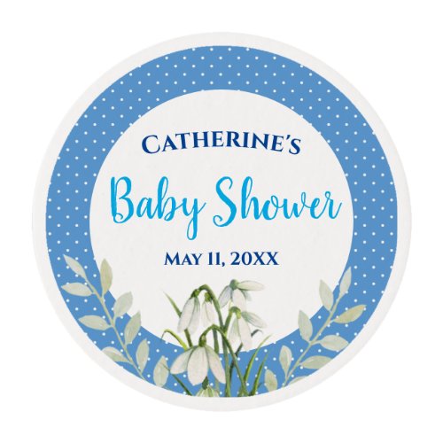 Baby Boy Shower White Snow Drops Blue Polka Dots Edible Frosting Rounds