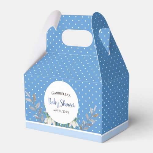 Baby Boy Shower White Snowdrops Blue Polka Dots Fa Favor Boxes