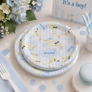 Baby boy shower with stork paper plates