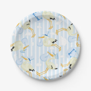 Baby boy shower with stork paper plates