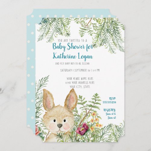 Baby Boy Shower Woodland Animal Rabbit Forest Fern Invitation