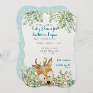 Baby Boy Shower Woodland Animals Deer Forest Ferns Invitation