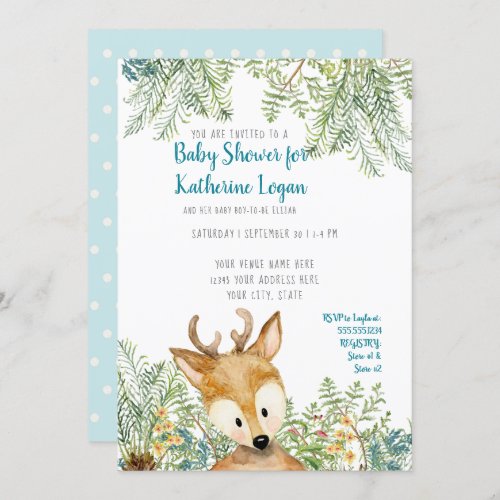 Baby Boy Shower Woodland Forest Deer Forest Ferns Invitation