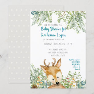 Baby Boy Shower Woodland Forest Deer Forest Gray Invitation