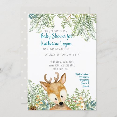 Baby Boy Shower Woodland Forest Deer Forest Gray Invitation