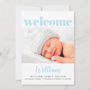 Baby Boy Simple Modern Multi Photo Blue Birth Announcement